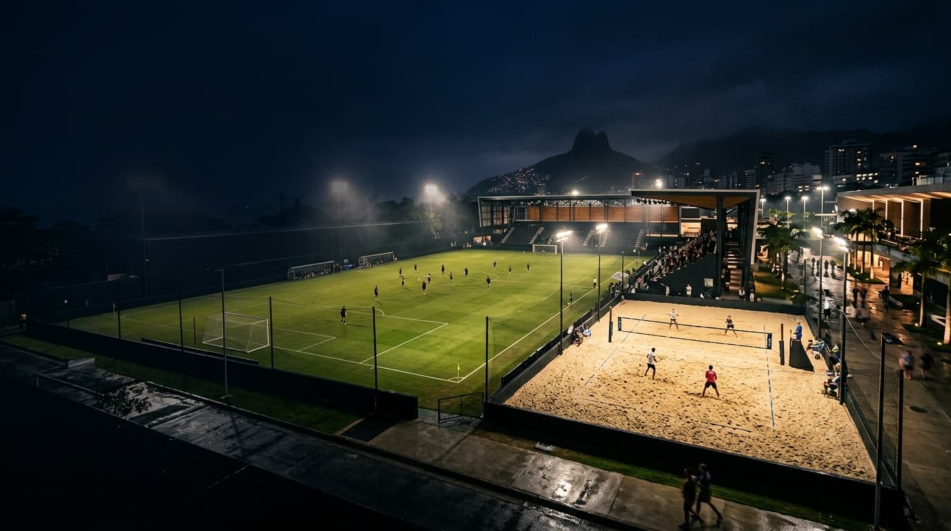 Iluminação noturna da arena